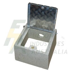 Polymer concrete earth rod inspection pit with hinged galvanized lid
